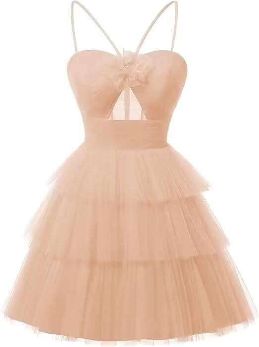 Tulle Homecoming Dresses 2027 Layered Spaghetti Straps Short Prom Dress A-Line Prom Cocktail Party Gown