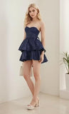 Jacquard Satin Homecoming Dresses 2027 Tiered Layed Aline Strapless Formal Cocktail Party Cute Mini Gown