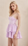 Jacquard Satin Homecoming Dresses 2026 Tiered Layed Aline Strapless Formal Cocktail Party Gown