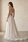 Exquisite A-Line V Neck Lace Boho Wedding Dresses