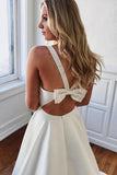 A-Line V-Neck White Long Wedding Dress with Bow-Knot
