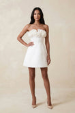 3D Flower Strapless Corset A-Line Crepe Wedding Dress in White