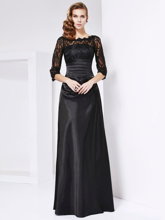 Sheath/Column Off the Shoulder 3/4 Sleeves Lace Long Silk like Satin Mother of the Bride Dresses