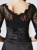 Sheath/Column Off the Shoulder 3/4 Sleeves Lace Long Silk like Satin Mother of the Bride Dresses