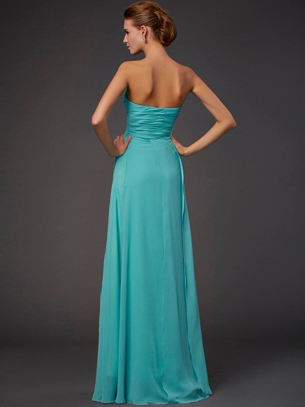 A-Linie/Princess-Linie Ärmellos Falten Herzausschnitt Lange Chiffon Kleider Ball-/Abendkleider