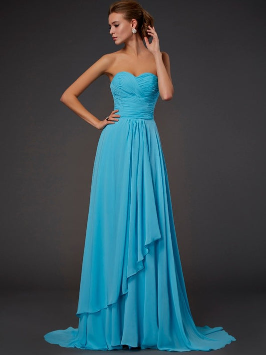 Vestido de noche de graduación de gasa largo con pliegues, sin mangas, corte A/princesa, escote corazón