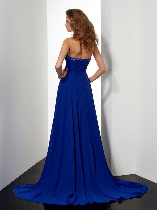 Vestido de noche de graduación de gasa con corte A/princesa, sin mangas, con escote en forma de corazón y pedrería