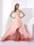 Vestido de noche de graduación de gasa largo con cuentas, sin mangas, corte princesa/escote en forma de corazón