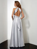 Vestido de noche de graduación con escote halter, sin mangas, plisado, largo, de satén tipo seda