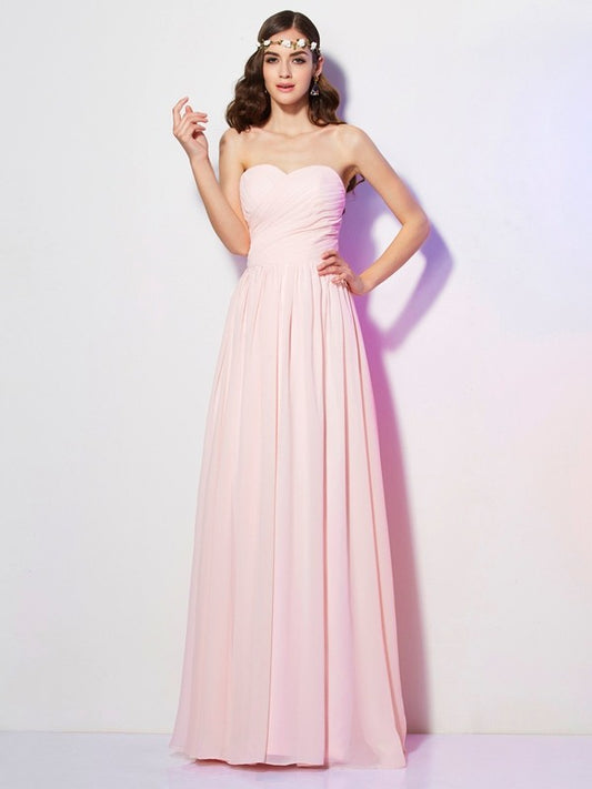 A-Linie/Princess-Linie Herzausschnitt Ärmellos Lange Falten Chiffon Brautjungfernkleider Abendkleid