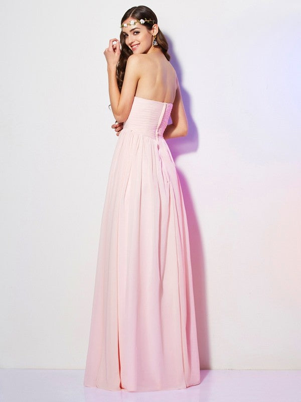 A-Linie/Princess-Linie Herzausschnitt Ärmellos Lange Falten Chiffon Brautjungfernkleider Abendkleid