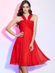 A-Line/Princess Halter Sleeveless Pleats Short Chiffon Bridesmaid Dresses Prom Dress