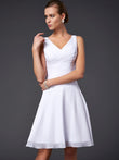 Vestido de dama de honor de gasa, corte A/princesa, escote en V, sin mangas, plisado, corto, para invitada de boda