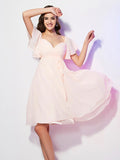 Sheath/Column Sweetheart Short Sleeves Ruffles Short Chiffon Bridesmaid Dresses Wedding Guest Dress