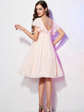 Sheath/Column Sweetheart Short Sleeves Ruffles Short Chiffon Bridesmaid Dresses Wedding Guest Dress