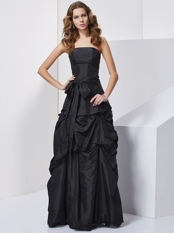 Sheath/Column Strapless Sleeveless Bowknot Long Taffeta Dresses Prom Graduation Dress