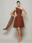 A-Line/Princess One-Shoulder Sleeveless Pleats Short Chiffon Bridesmaid Dresses Prom Dress