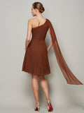 A-Line/Princess One-Shoulder Sleeveless Pleats Short Chiffon Bridesmaid Dresses Prom Dress