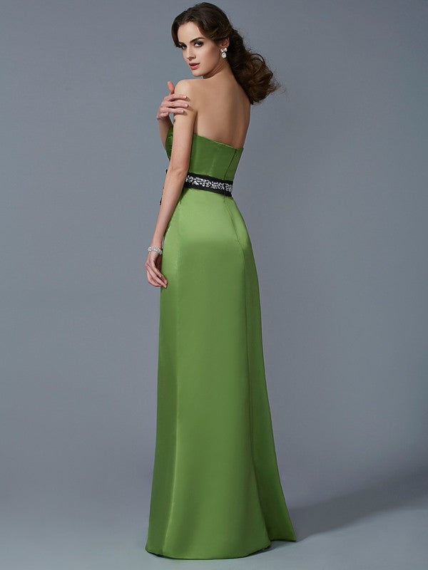 Sheath/Column Strapless Sleeveless Sash/Ribbon/Belt Long Satin Bridesmaid Dresses Evening Prom Dress