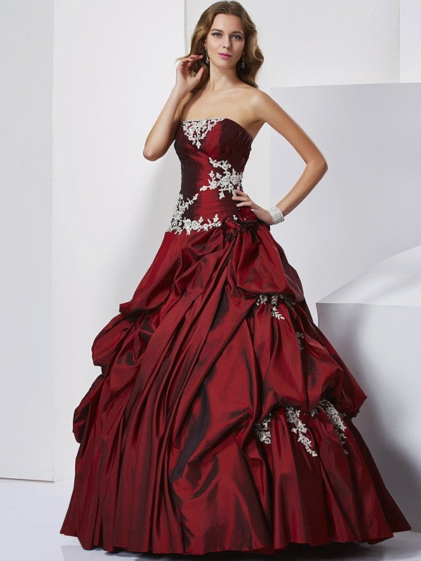 Ballkleid Herzausschnitt Ärmellos Perlenbesetzt Lang Taft Quinceanera Kleider Ballkleider