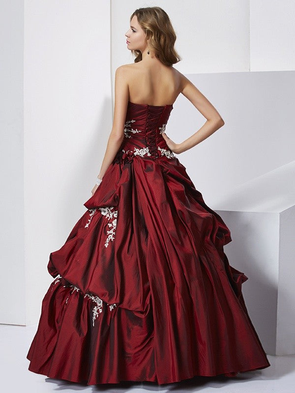 Ballkleid Herzausschnitt Ärmellos Perlenbesetzt Lang Taft Quinceanera Kleider Ballkleider