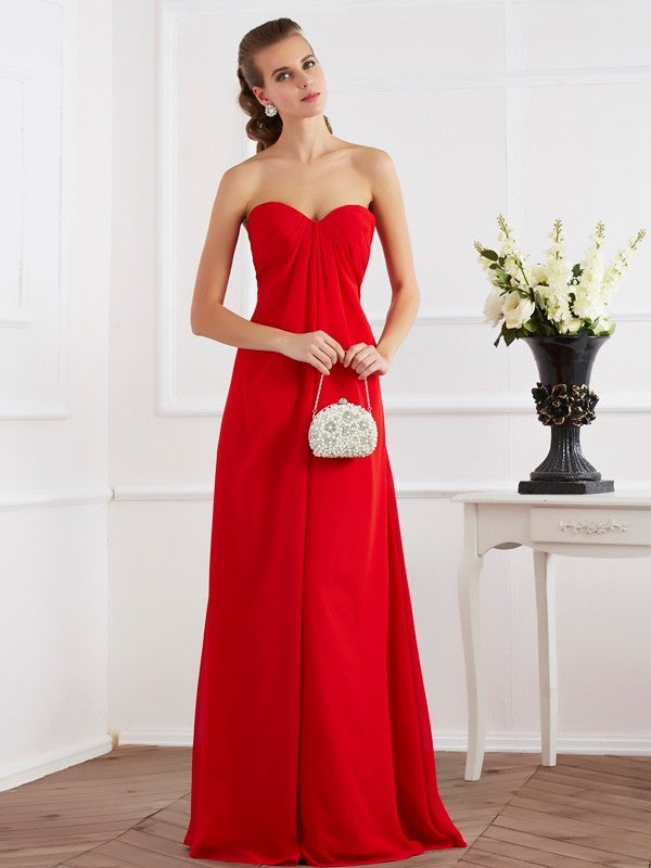 Vestido de noche de graduación de gasa largo con pliegues, sin mangas, corte A/princesa, escote corazón