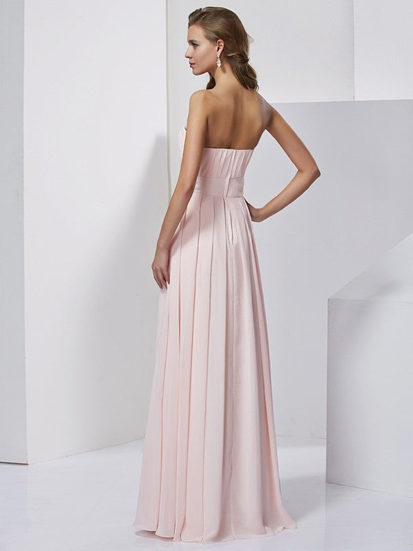 Vestido de noche de graduación de gasa largo sin mangas con corte A/princesa sin tirantes
