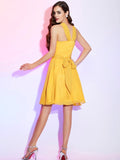 Sheath/Column High Neck Sleeveless Hand-Made Flower Short Chiffon Bridesmaid Dresses Wedding Guest Dress