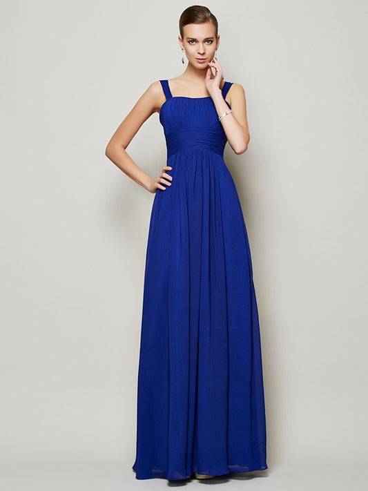 Sheath/Column Straps Sleeveless Pleats Long Chiffon Bridesmaid Dresses Evening Dress