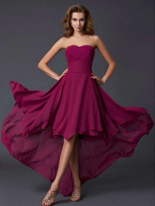 Vestido de fiesta de gasa con corte A/princesa, escote corazón, sin mangas, plisado, alto bajo