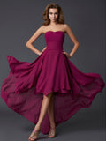 Vestido de fiesta de gasa con corte A/princesa, escote corazón, sin mangas, plisado, alto bajo