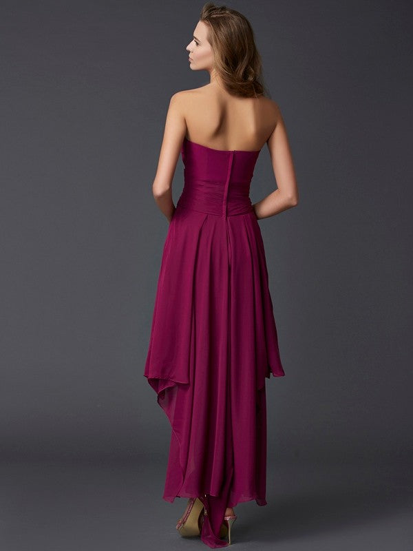 Vestido de fiesta de gasa con corte A/princesa, escote corazón, sin mangas, plisado, alto bajo
