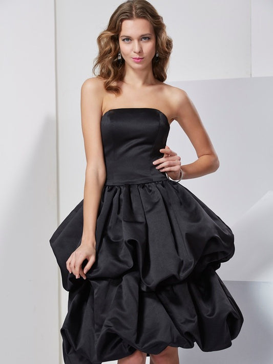A-Linie/Princess-Linie Trägerlos Ärmellos Kurz Satin Brautjungfernkleider Homecoming Ballkleid