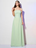 A-Linie/Princess-Linie Trägerlos Ärmellos Falten Lang Chiffon Brautjungfernkleider Abendkleid