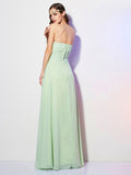 A-Linie/Princess-Linie Trägerlos Ärmellos Falten Lang Chiffon Brautjungfernkleider Abendkleid