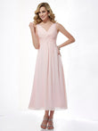 A-Line/Princess V-neck Sleeveless Pleats Short Chiffon Dresses Prom Wedding Guest Dress