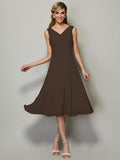 Vestido de dama de honor de gasa, corte A/princesa, escote en V, sin mangas, plisado, corto, para invitada de boda