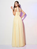 A-Line/Princess Bateau Sleeveless Pleats Long Chiffon Bridesmaid Dresses Evening Dress