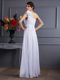 A-Linie/Princess-Linie One-Shoulder-Träger Ärmellos Falten Applikationen Lang Chiffon Brautjungfernkleider Abendkleid