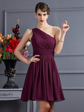 Vestido de dama de honor de gasa, corte A/princesa, sin mangas, con un solo hombro y pliegues, ideal para invitadas de boda.