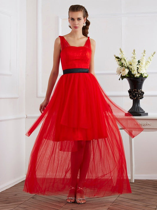 Vestido de fiesta de graduación con corte A/princesa, tirantes, sin mangas, pliegues, largo, satén tipo seda