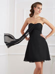 A-Linie/Princess-Linie Trägerlos Ärmellos Falten Kurz Chiffon Brautjungfernkleider Cocktailkleid
