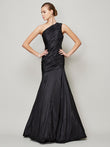 A-Line/Princess One-Shoulder Sleeveless Pleats Long Taffeta Bridesmaid Dresses Evening Dress
