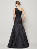 A-Line/Princess One-Shoulder Sleeveless Pleats Long Taffeta Bridesmaid Dresses Evening Dress
