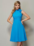 A-Linie/Princess-Linie Stehkragen Ärmellos Falten Kurz Chiffon Brautjungfernkleider Cocktailkleid