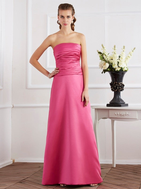 Vestido de noche largo de satén con pliegues, sin tirantes, con corte en forma de tubo o columna, para fiesta de graduación