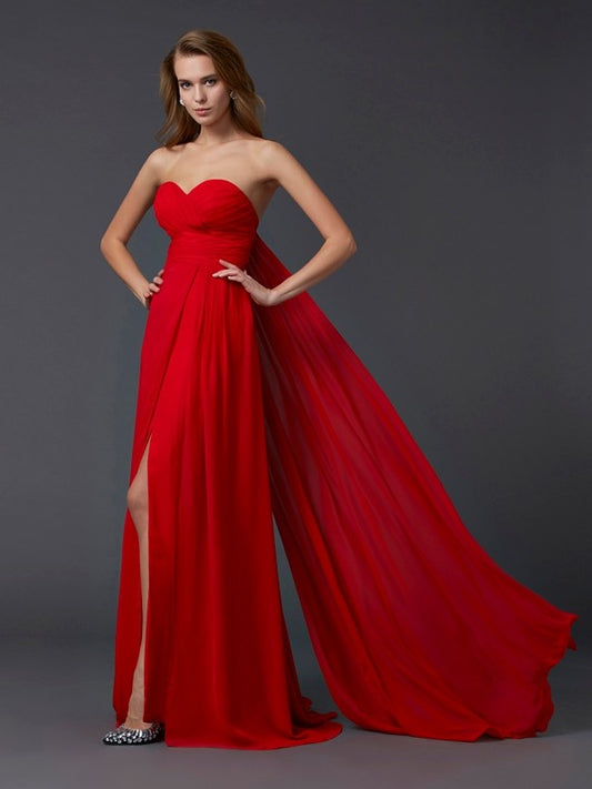 Vestido de noche de graduación de gasa largo con pliegues, sin mangas, corte A/princesa, escote corazón