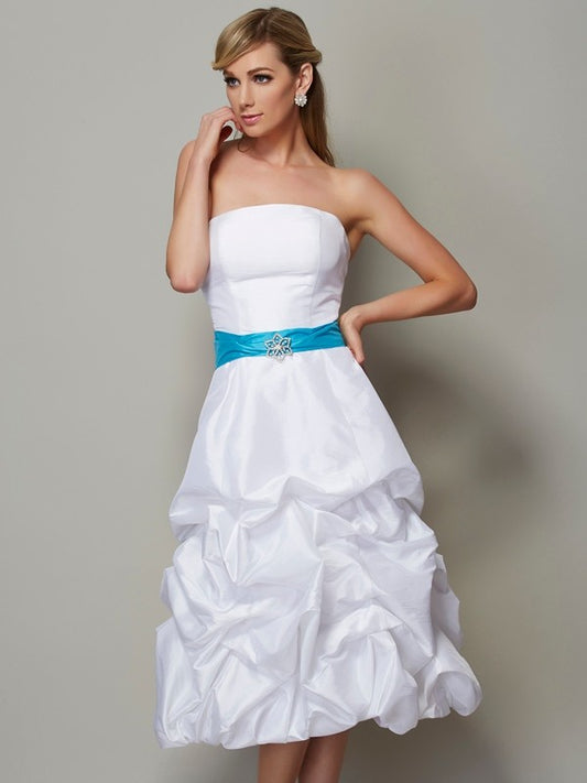 A-Linie/Princess-Linie Trägerlos Ärmellos Kurz Taft Brautjungfernkleider Homecoming Cocktailkleid