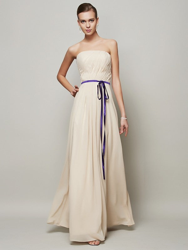 A-Line/Princess Strapless Sleeveless Sash/Ribbon/Belt Long Chiffon Dresses Prom Evening Dress