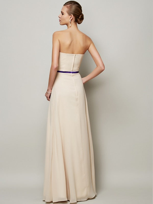 A-Line/Princess Strapless Sleeveless Sash/Ribbon/Belt Long Chiffon Dresses Prom Evening Dress